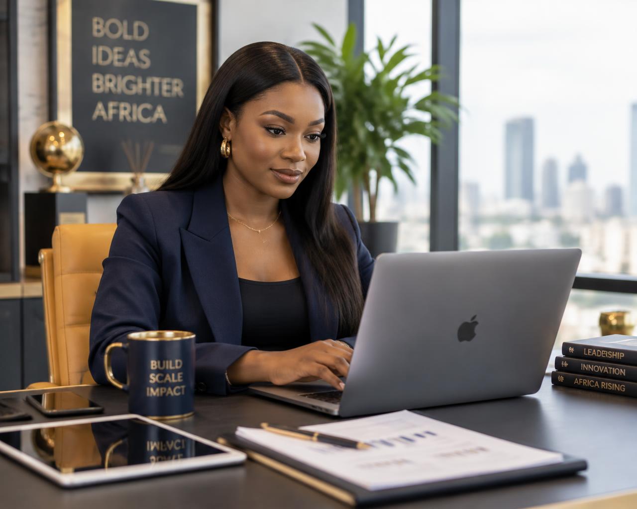 Nigerian entrepreneur working on her business